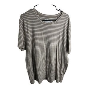 Denim & Flowers Men’s Striped Beige and White Short Sleeve T-Shirt Size XL